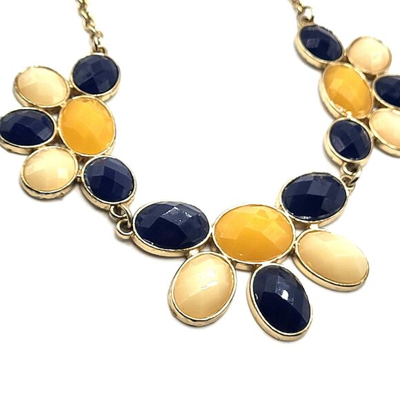 Charming Charlie Nautical Acrylic Bib Statement Necklace Navy Blue Cream 21in - Picture 1 of 4